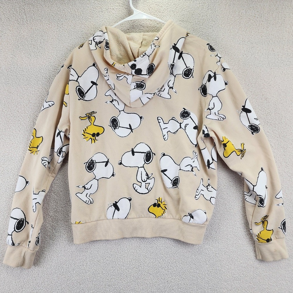Peanuts Snoopy Woodstock All Over‎ Print Beige Hoodie Sweatshirt Women's XL - Picture 2 of 7